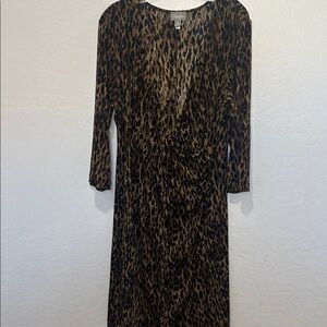 Chico's Black leopard Brown Animal half Sleeve Dress size Xl (3) v-neck wrap